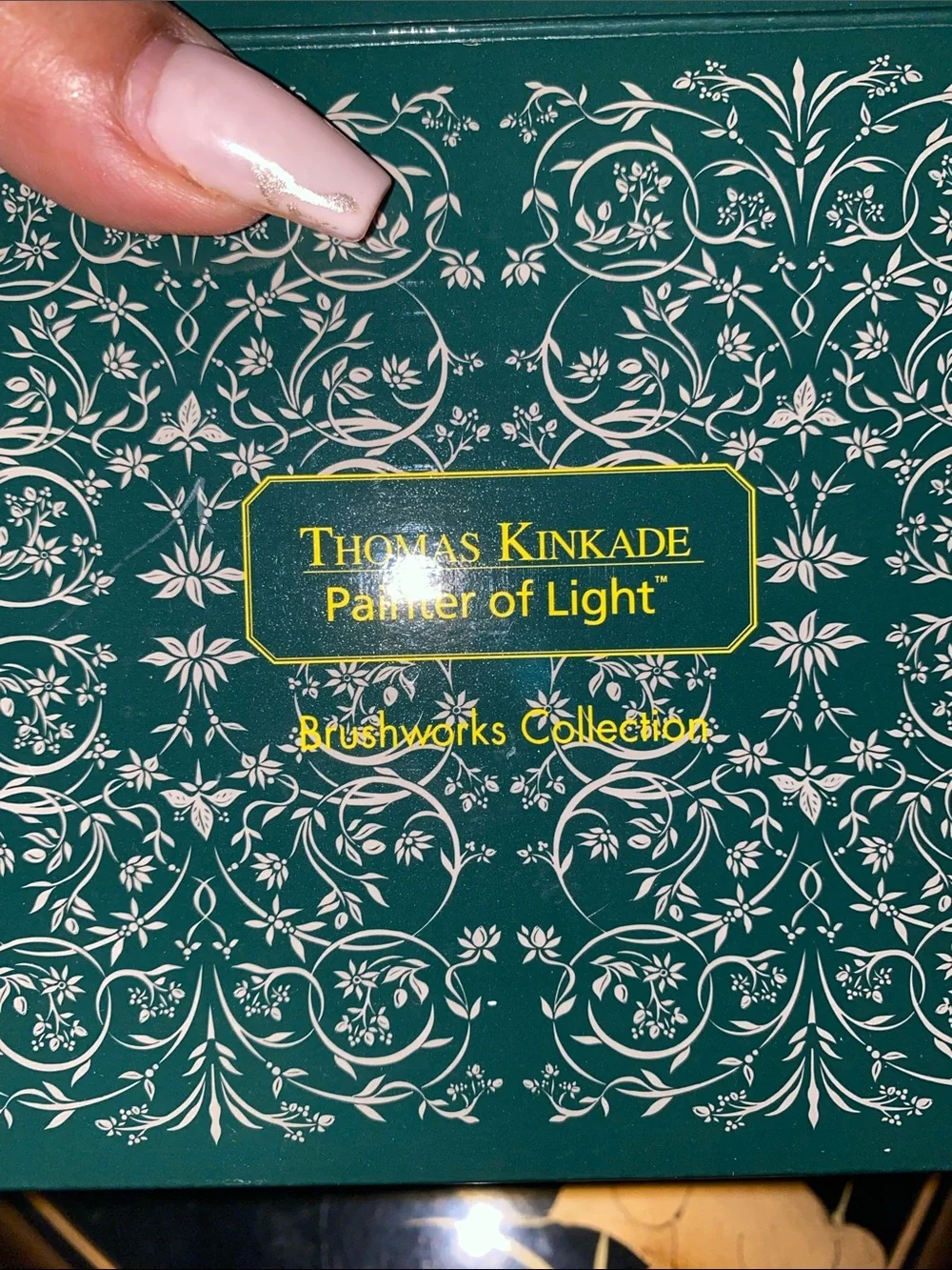Vint Thomas Kinkade Blessings of Christmas Gold and Blue Winter House Ornament